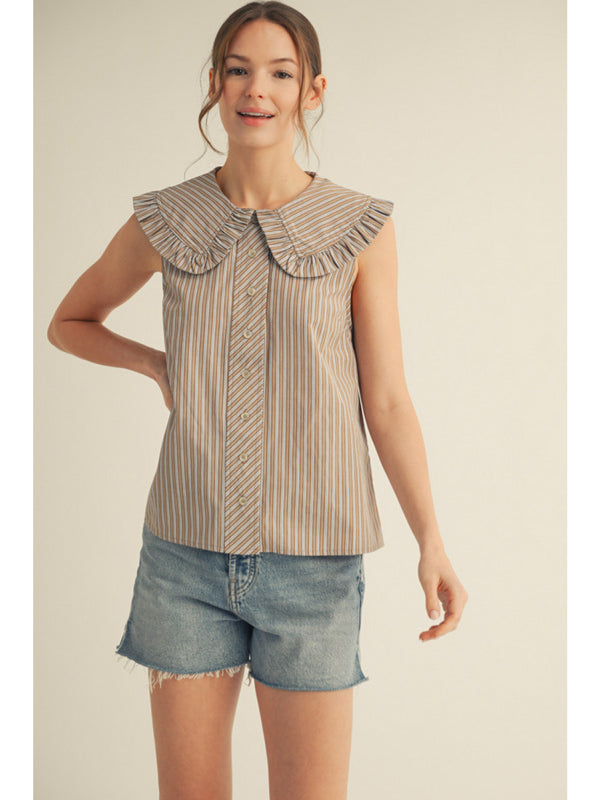 Sleeveless Top with Ruffle Collar