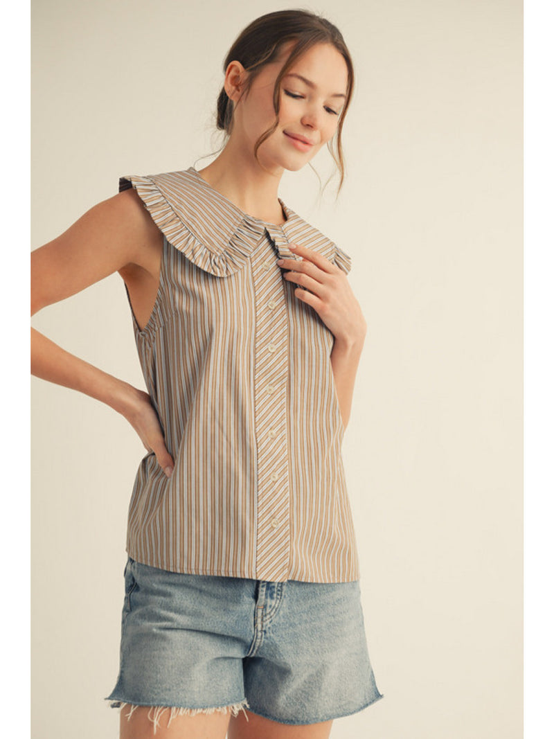 Sleeveless Top with Ruffle Collar