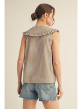 Sleeveless Top with Ruffle Collar