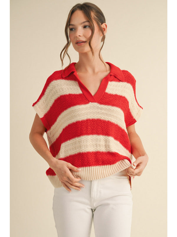 Striped Knit Collared Top