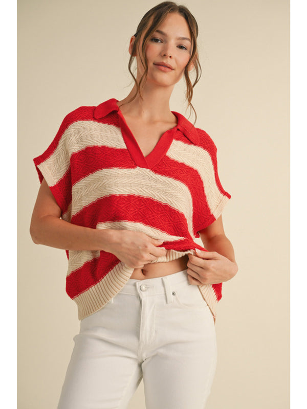 Striped Knit Collared Top
