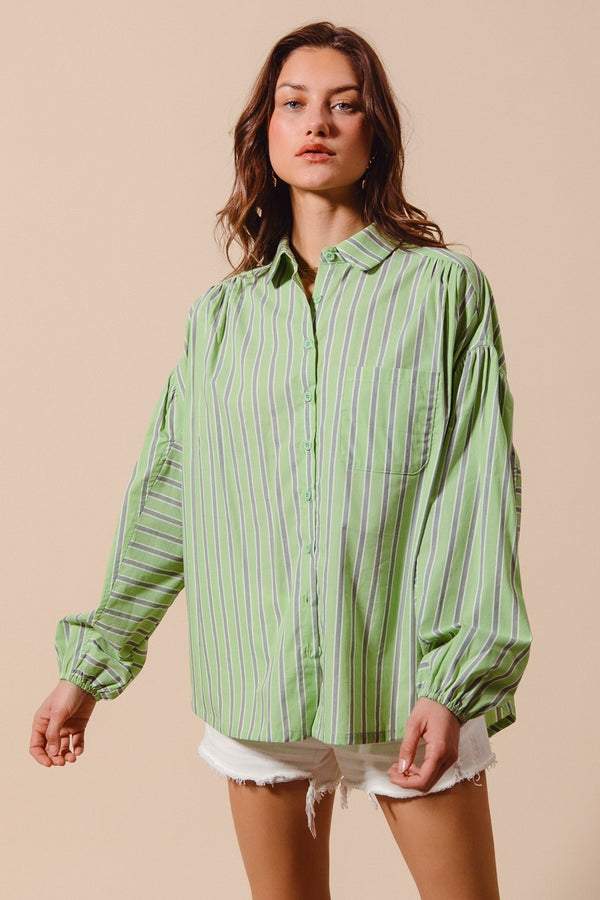 Button Down Stripe Loose Top