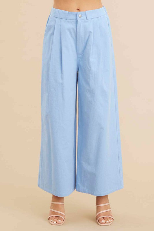 Wide-Leg Cotton Pants W/ Belted Detail
