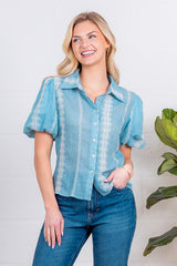 Balloon Short Sleeve Button Down Top