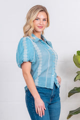 Balloon Short Sleeve Button Down Top