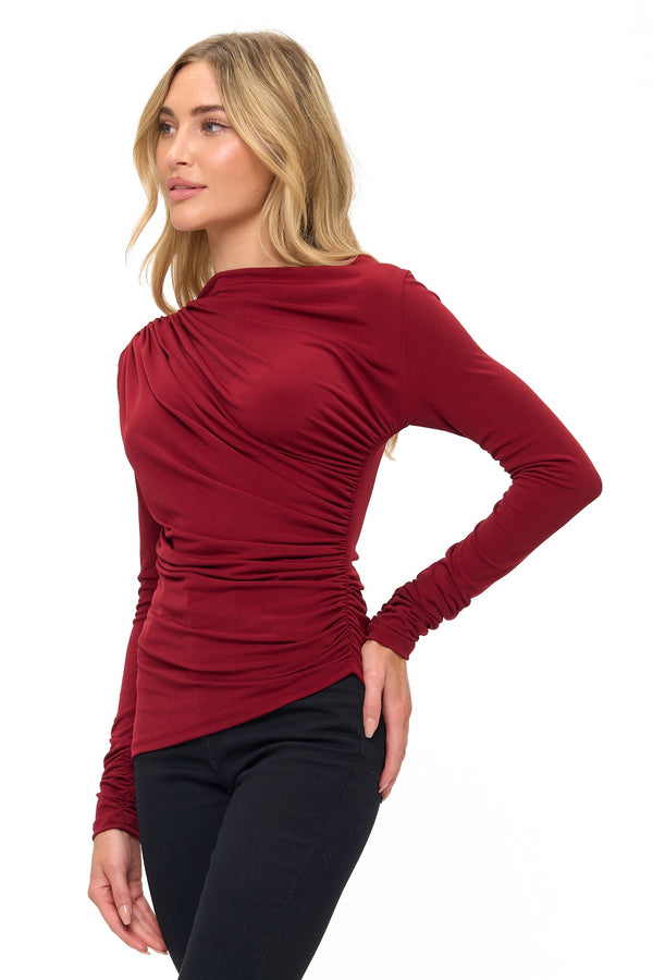Ariella|Ruched Long-Sleeve Top
