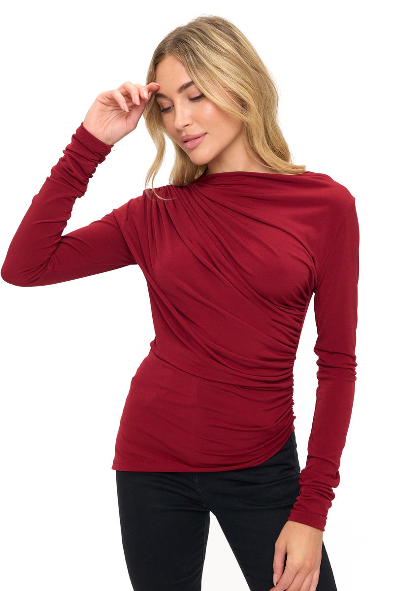 Ariella|Ruched Long-Sleeve Top