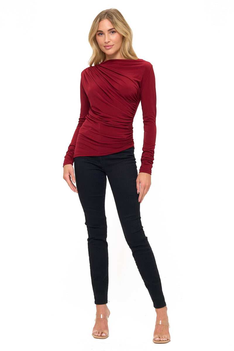 Ariella|Ruched Long-Sleeve Top