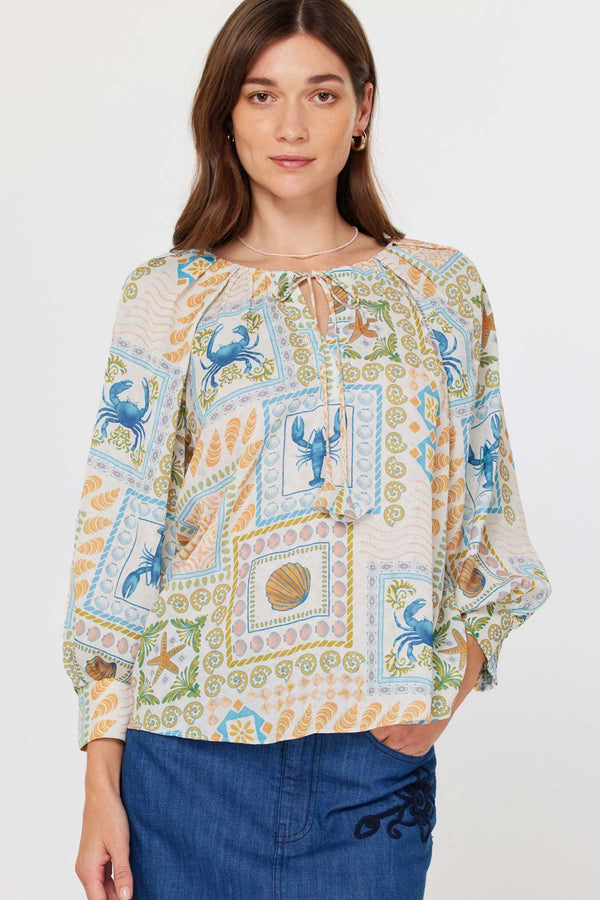 Current Air| Sea Shell Blouse with Pleated Sleeves