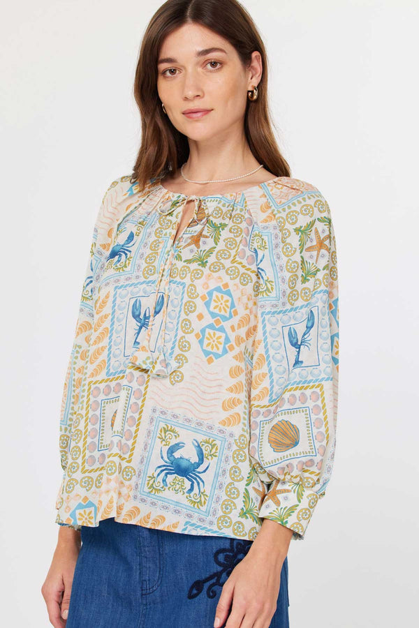 Current Air| Sea Shell Blouse with Pleated Sleeves