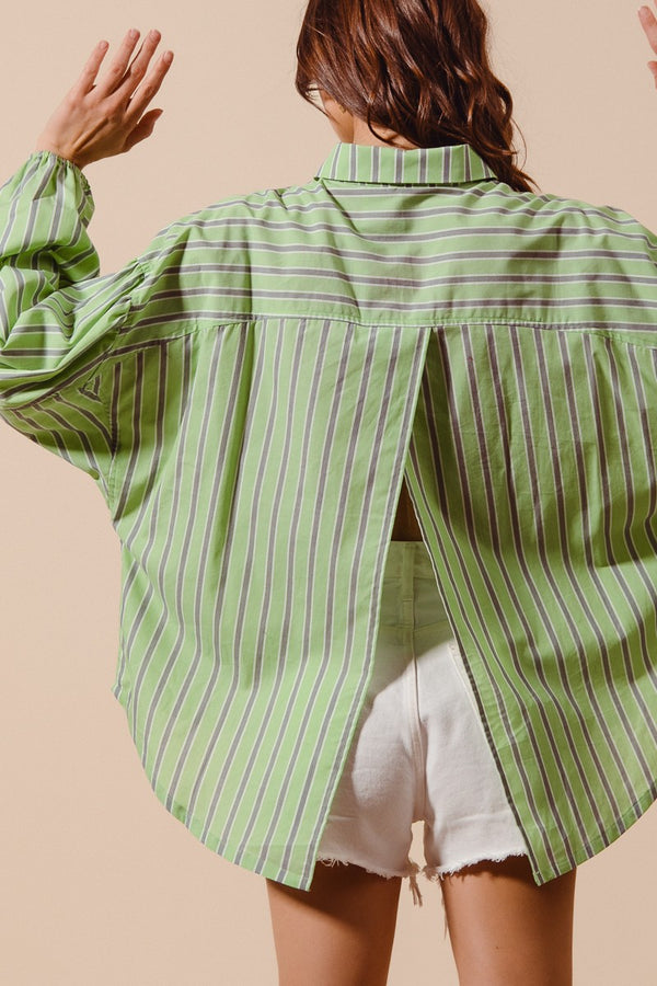 Button Down Stripe Loose Top