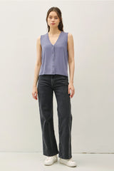 Ultra Soft Boxy Button- Up Sweater Vest
