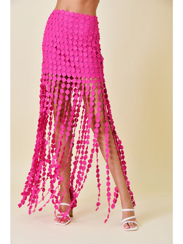 Retro Vintage Polka Dot Fringe Maxi Mini Skirt