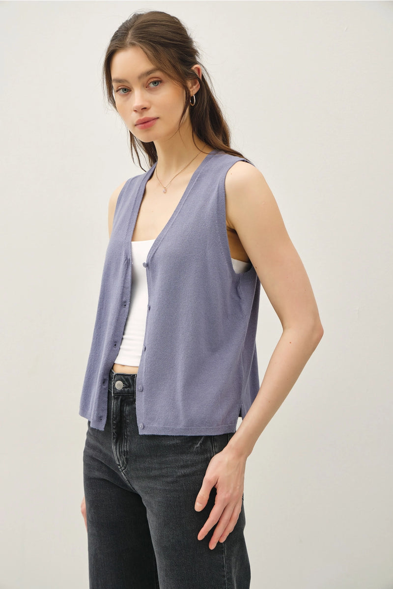 Ultra Soft Boxy Button- Up Sweater Vest