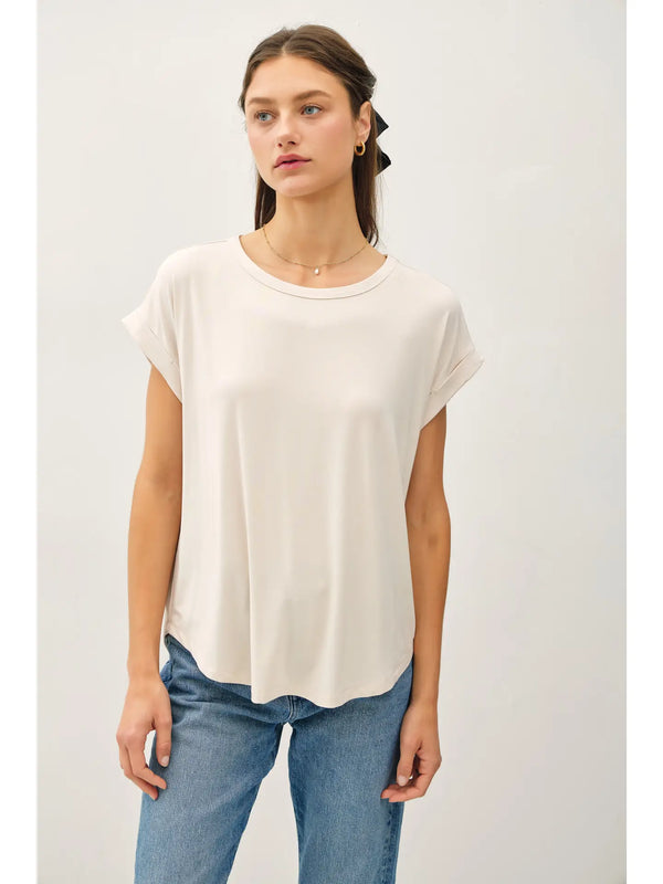 Be Cool|Round Neck Dolman Cap Sleeve T-Shirt