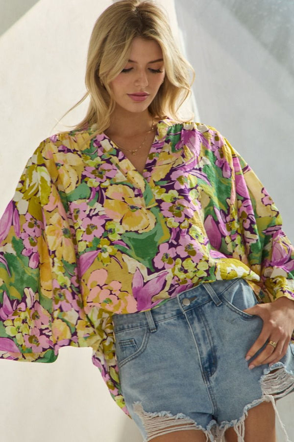 Oversized Blouse with Stand Collar