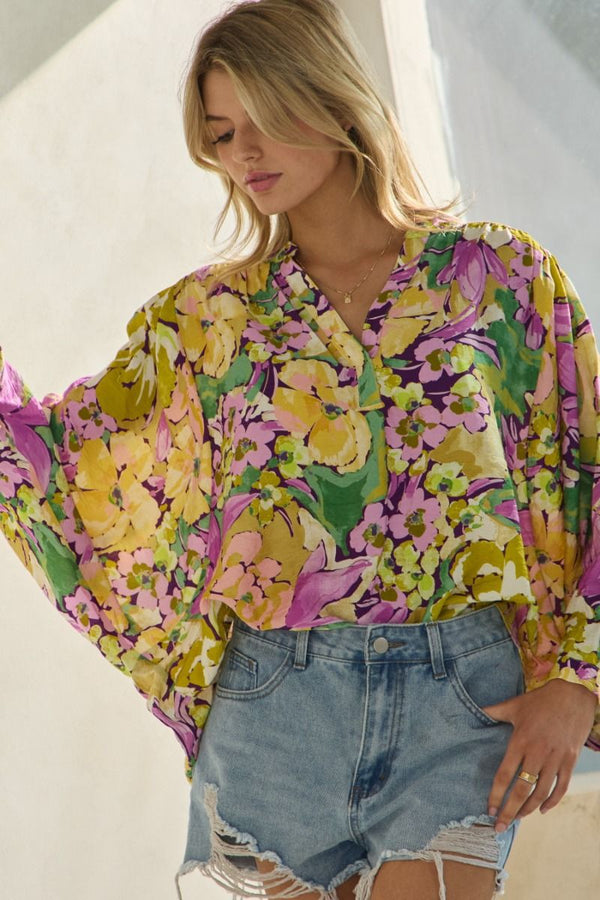 Oversized Blouse with Stand Collar