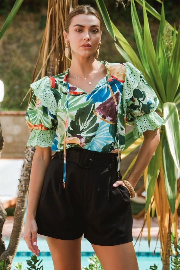 Tropical Ruffle Lace Blouse