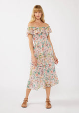 LOVESTITCH|Floral Dust Off Shoulder Midi Dress