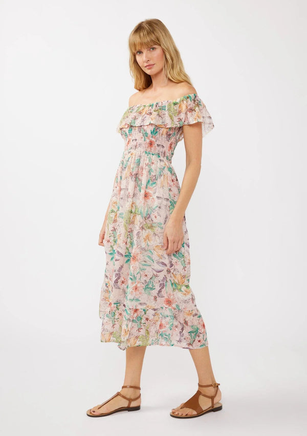 LOVESTITCH|Floral Dust Off Shoulder Midi Dress