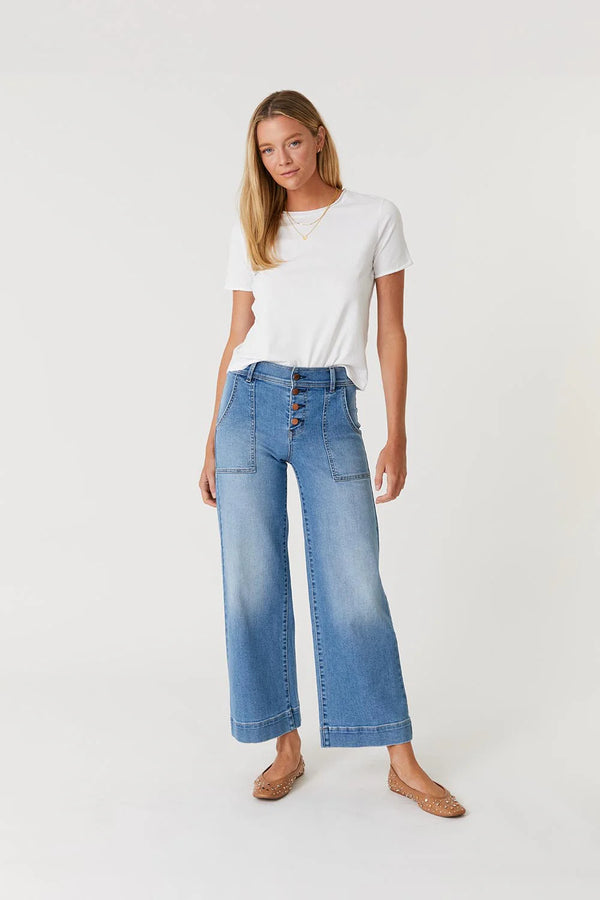 Level 99|Camille Exposed Button Wide Leg-Light Blue