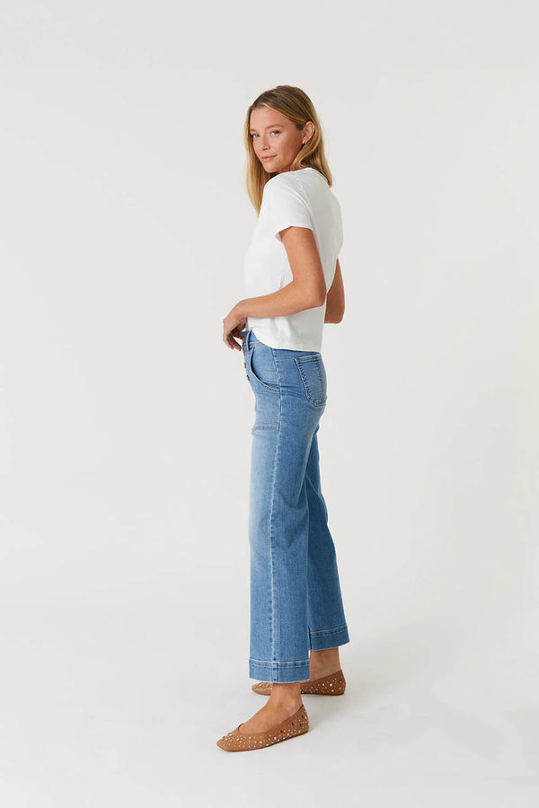 Level 99|Camille Exposed Button Wide Leg-Light Blue