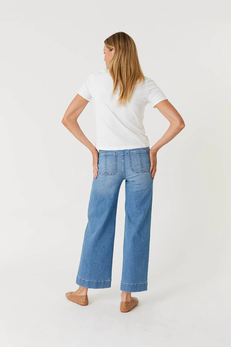 Level 99|Camille Exposed Button Wide Leg-Light Blue