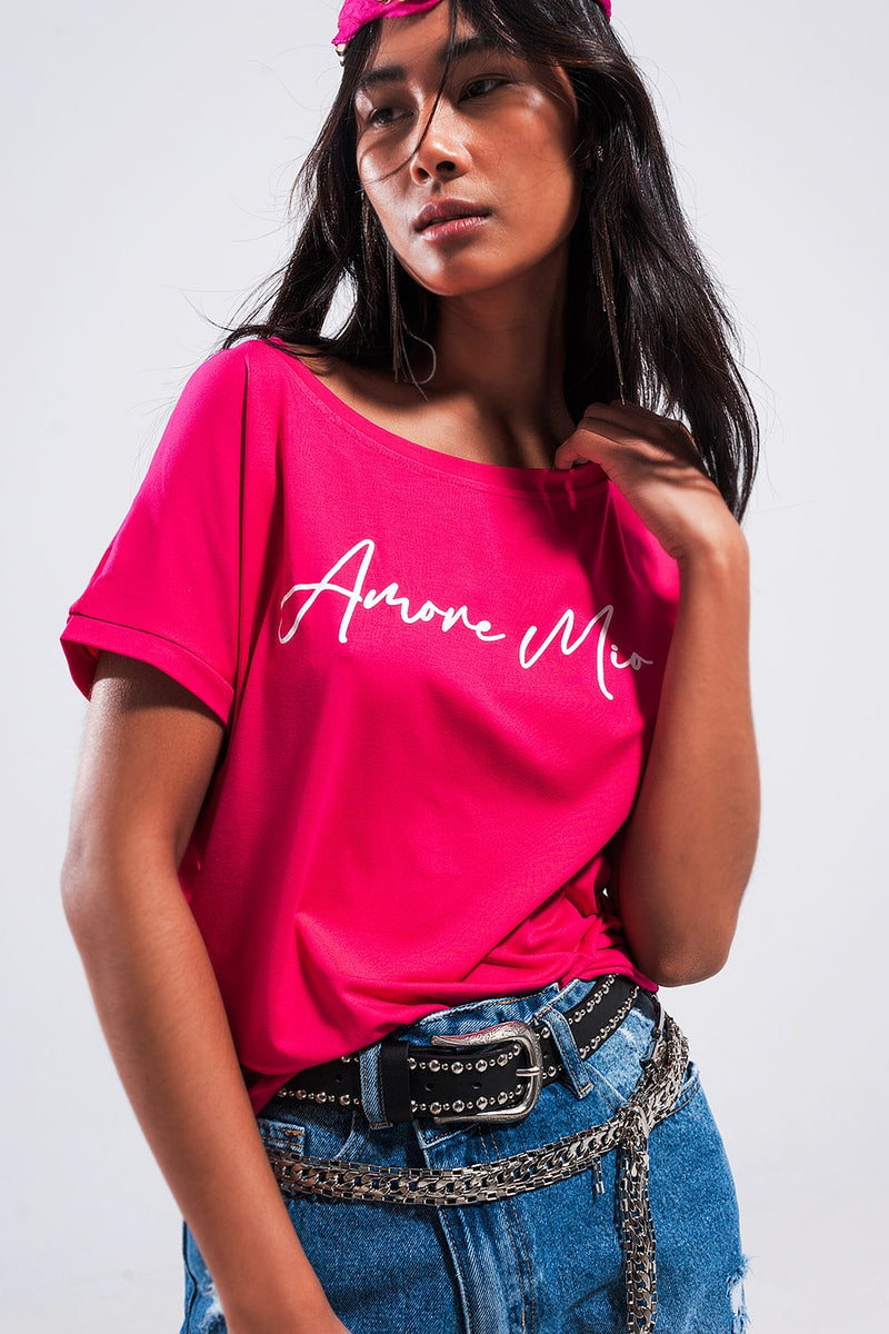 Q2|Amore Mio Slogan T-Shirt