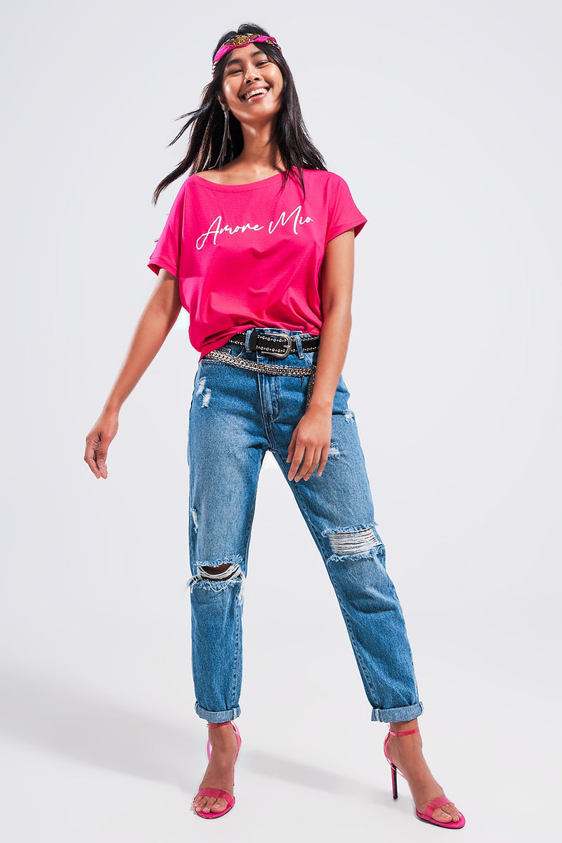 Q2|Amore Mio Slogan T-Shirt