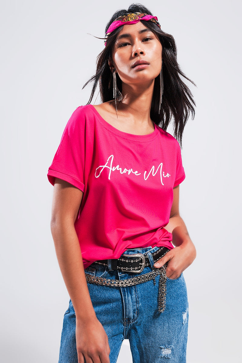 Q2|Amore Mio Slogan T-Shirt