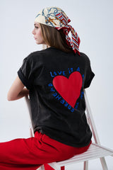 Q2|Black RED Heart T-Shirt