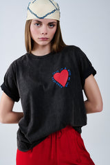 Q2|Black RED Heart T-Shirt
