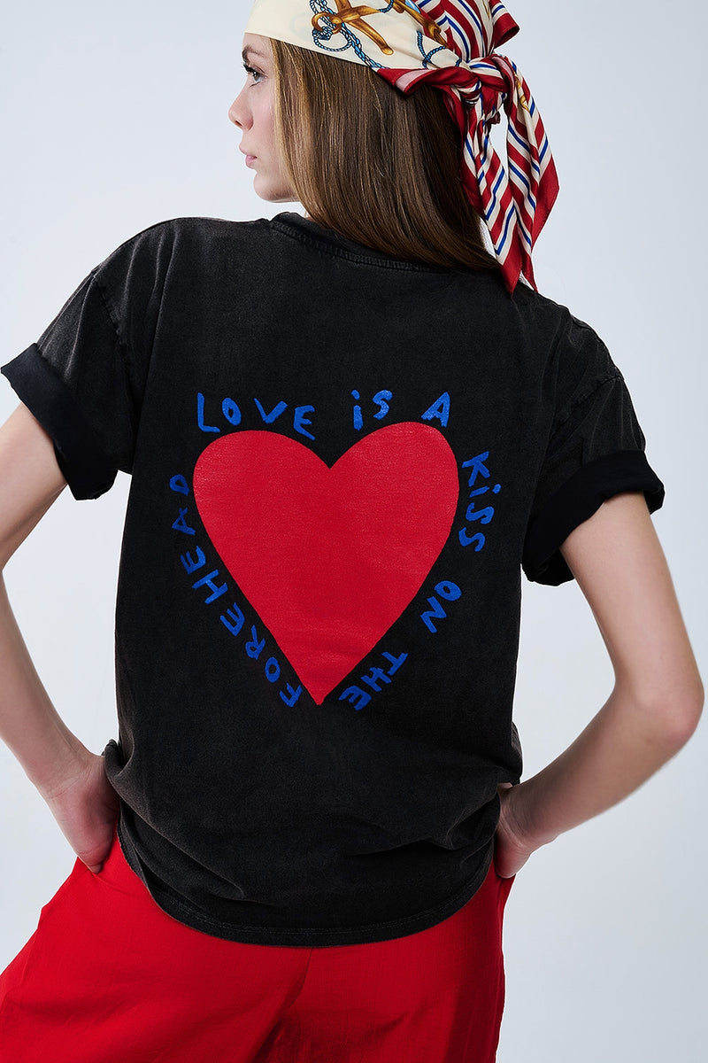 Q2|Black RED Heart T-Shirt
