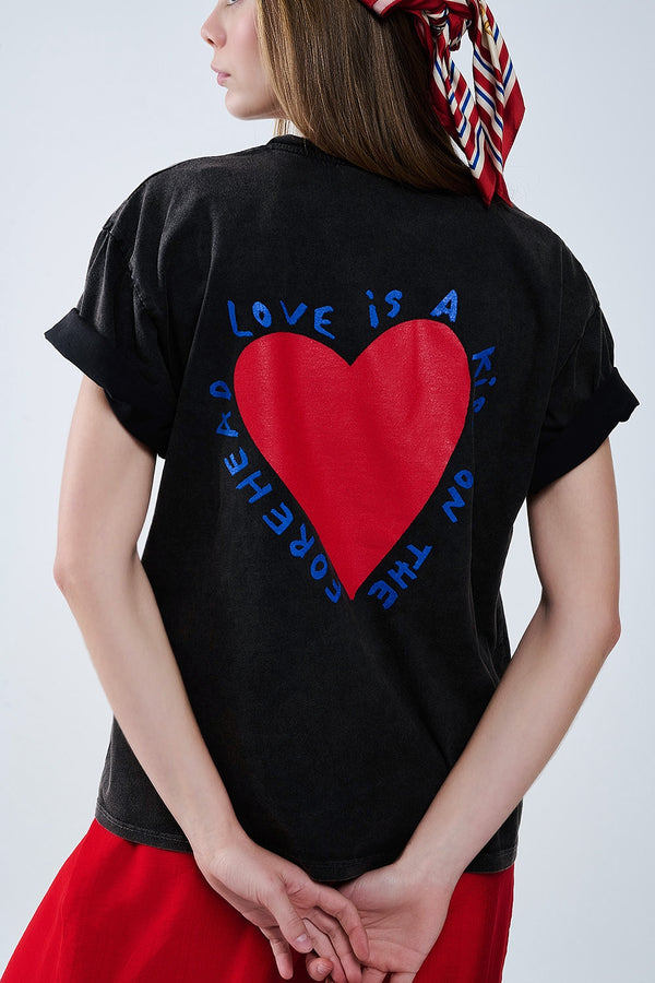 Q2|Black RED Heart T-Shirt