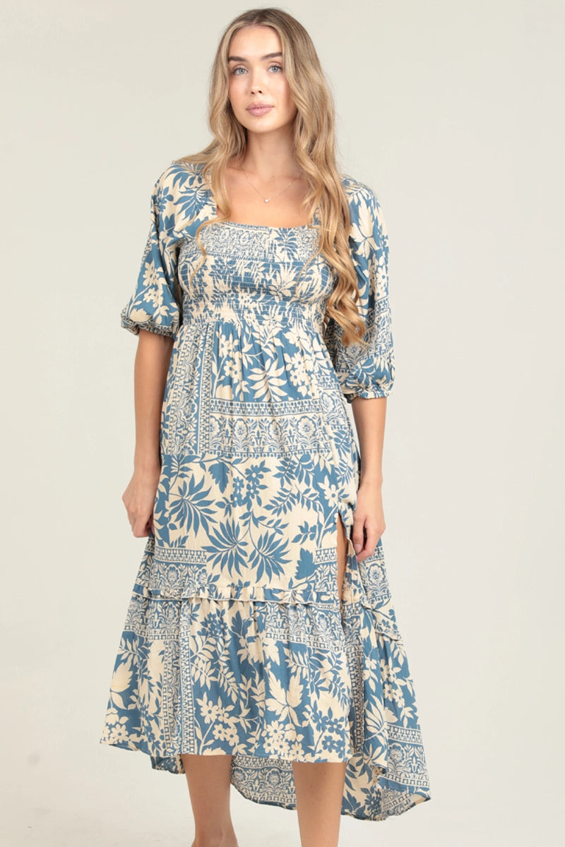 Smocked Bodice Midi Dress