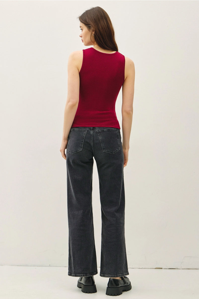 Essential Ribbed Tank Top- Merlot