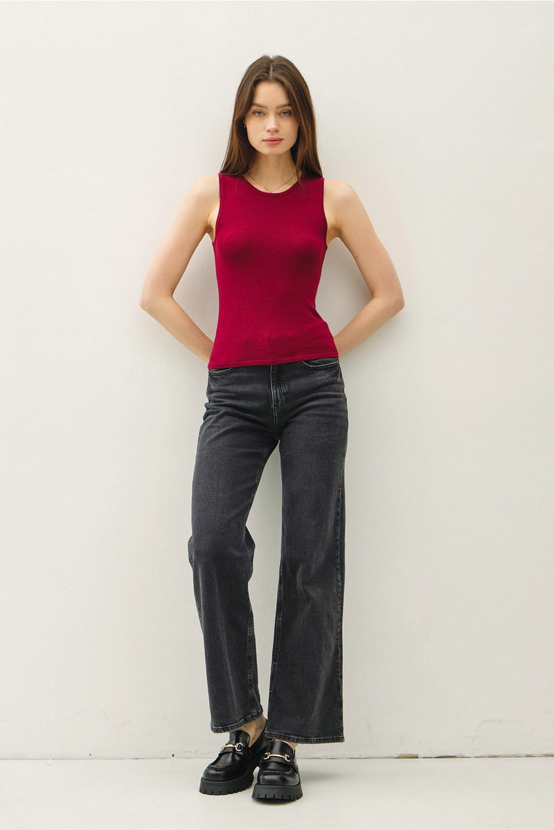 Essential Ribbed Tank Top- Merlot