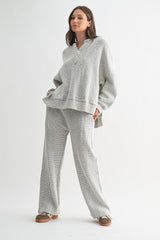 Mono B| Marina Textured Cotton Blend Wide Leg Pants