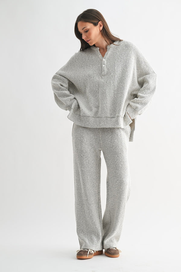 Mono B|Marina Textured Cotton Blend Knit Henley