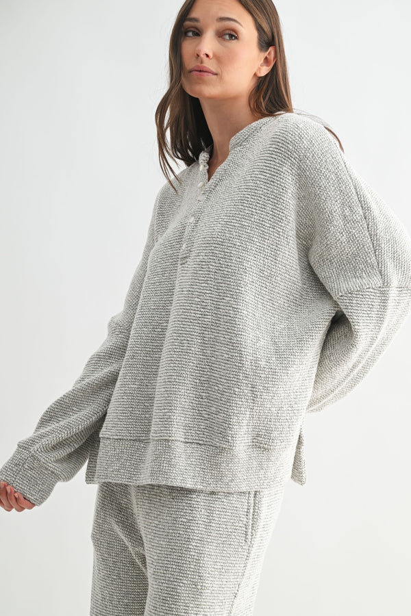 Mono B|Marina Textured Cotton Blend Knit Henley