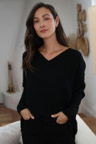 Nostalgia|Black V-Neck Knit Top