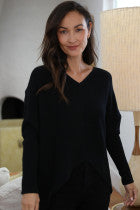 Nostalgia|Black V-Neck Knit Top