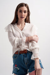 Q2|Long Cuff Sleeve Blouse-Oyster