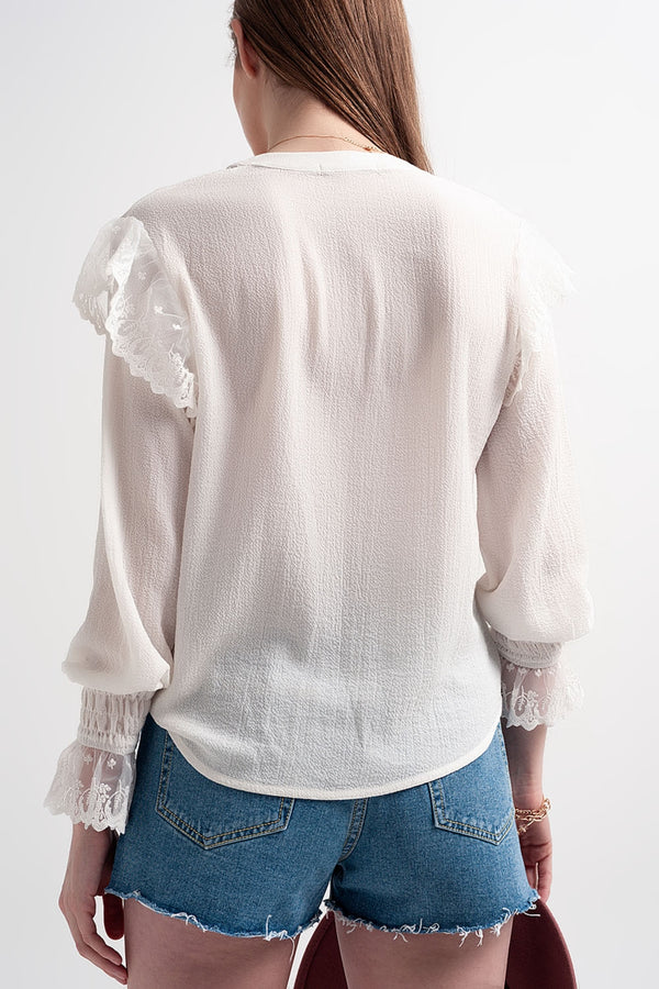Q2|Long Cuff Sleeve Blouse-Oyster