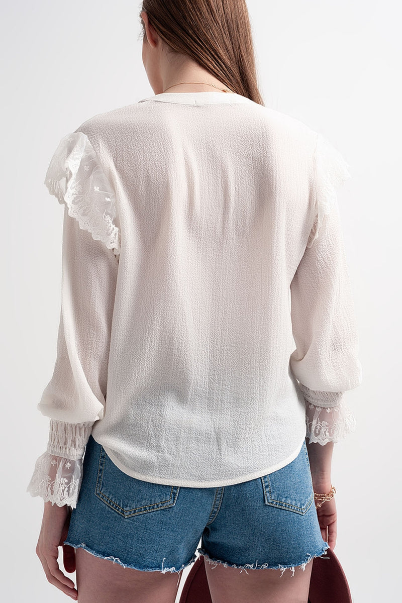 Q2|Long Cuff Sleeve Blouse-Oyster