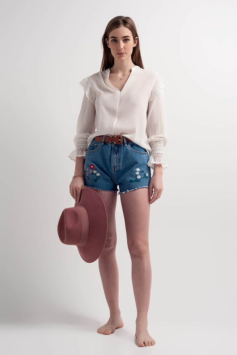 Q2|Long Cuff Sleeve Blouse-Oyster