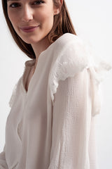 Q2|Long Cuff Sleeve Blouse-Oyster
