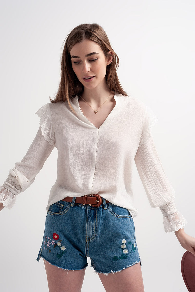 Q2|Long Cuff Sleeve Blouse-Oyster