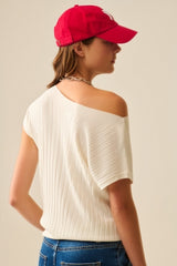 Q2| White Boat-Neck Top- White