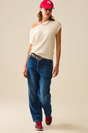 Q2| White Boat-Neck Top- White